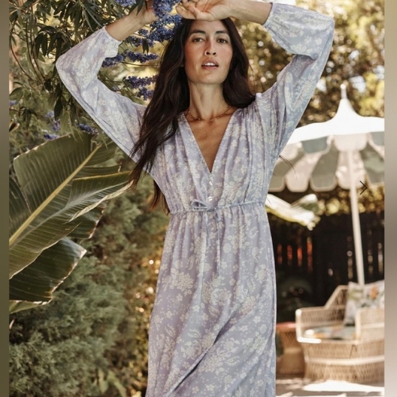 Summersalt Cinched Waist Caftan Dress Vintage Floral Lavender XL - Picture 3 of 16